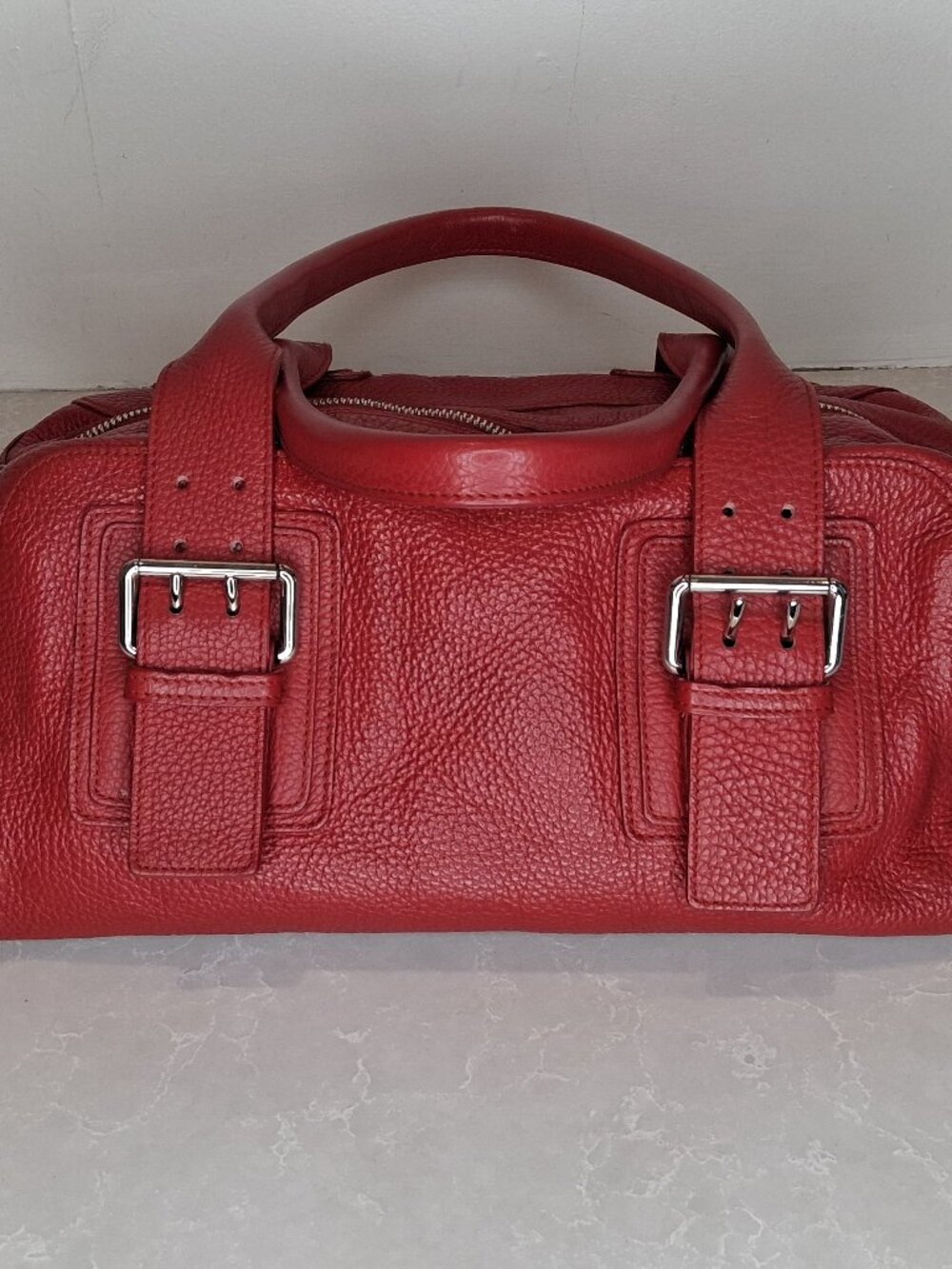 Furla - Red Pebble Leather Bowler Bag